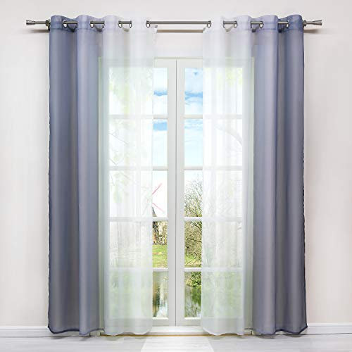 HongYa 2er-Pack Farbverlauf Gardinen Transparenter Voile Vorhänge Schals mit Ösen H/B 245/140 cm Grau