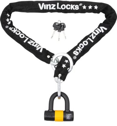 VINZ Kungur Kettenschloss ø10mm | ART 3 Zertifikat | Schloss für Roller Scooter Motorrad Moped E-Bike & hochwertiges Fahrrad | sicheres Rollerschloss Kette Loop U-Lock | 100-300 cm x (150cm)