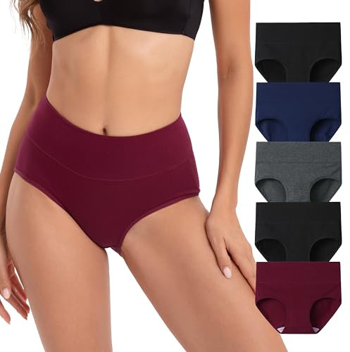 INNERSY Womens Underwear High Waisted Knickers Cotton Panties Ladies Pants Full Briefs Multipack 5 (20, Deep Winter)