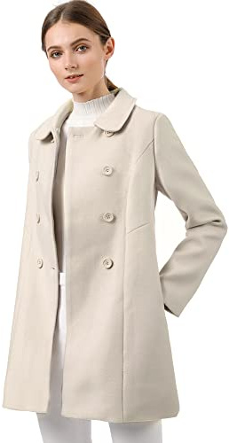 Allegra K Women's Peter Pan Collar Double Breasted Winter Trench Pea Coat | Long Sleeve Outerwear, Elegant Overcoat, Pockets, Fully lined, Work Office, Business Casual, Formal