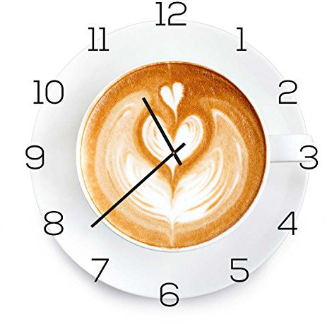 levandeo Wanduhr Alu-Dibond 30x30cm Uhr Alubild Küche Cappuccino Coffee Kaffee Deko Küche Aluminium Küchendeko Einrichtung