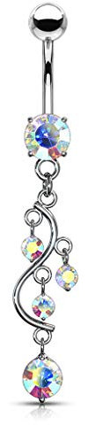Paula & Fritz® Bauch-nabelpiercing Chirurgenstahl Wein-Rebe Anhänger Zirkonia 10-mm Stab-länge Silber Bunt Banane Bauch-Piercing Bananabell Nabel-Piercing