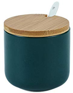 OnePine 260ml Zuccheriera in Ceramica, Contenitore per spezie barattoli spezie Rotonda con Coperchio e Cucchiaio, Design Elegante, per Casa e Cucina (Verde)