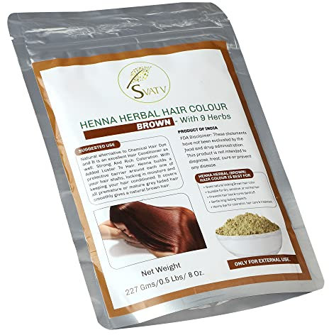 SVATV Henna Color de cabello Marrón con 9 Hierbas II Cabello Mehndi, Color de cabello natural II 227g, 0.5 lb, 08 oz