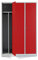 Schrank & Stuhl Spind – Metallspind mit 3 Abteilen in 180 x 120 x 50 cm, inkl. Hutboden, Trennwand und Drehriegelverschlüssen, Lieferung komplett montiert, Grau/Rot