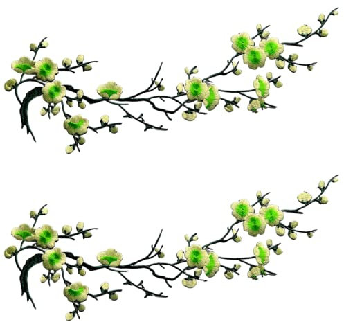 CHENGZI Pflaumenblüten-Stickerei-Flicken Applikation Stoff Aufkleber Handwerk Nähen Reparatur Dekoration, 2 Stück (grün)