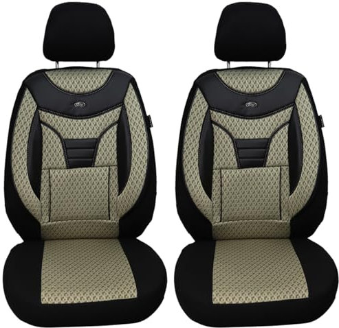 BREMER SITZBEZÜGE Maß Auto Schonbezüge kompatibel mit VW Tiguan 2 Fahrer & Beifahrer Set ab 2006-2022 / Auto Sitzbezüge Schonbezug Set Autositzbezüge 2er Pack in Schwarz/Beige (902)
