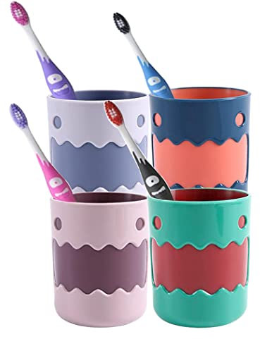 Hoshen Süßes kleines Monster-Mundspülbecher, wiederverwendbar, Zahnbürstenhalter, Badezimmer-Becher, Zahnputzbecher, Kunststoff, 450 ml, 4 Stück