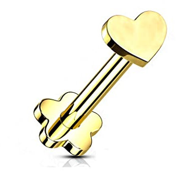 Paula & Fritz® Push-In Labret Piercing Herz Gold Titan-IUM Grade 23 Kugel Piercing Set Mehrfarbig 1,2-mm Stab-Dicke Blüten-Sockel Madonna Medusa Monroe