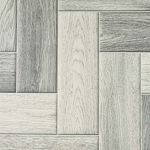 Plank & Tile Effect Vinyl Flooring 4.3mm Thick Comfy Felt Backed Lino for Bathroom Kitchen Hall (Grey Modern Parquet, 2.5m x 3m)