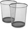 KEPLIN Round Trash Can Bin - 2 Pack Silver Non-slip Mesh Bins | Waste Paper Bin | Sturdy Metal Bin Indoor Waste Bin for Home, Bedroom, Office, Bathroom, Living Room, Kitchen