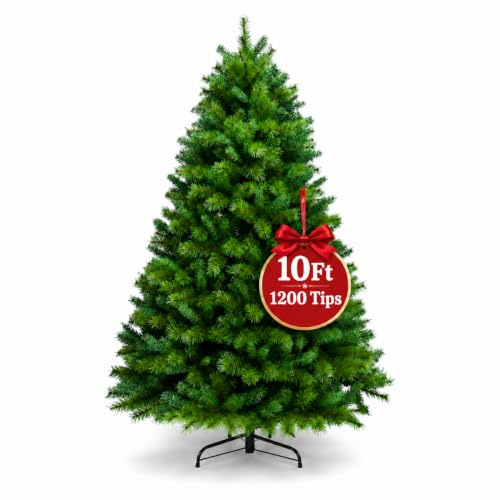 10FT/3M Classic Artificial Christmas Tree Xmas Realistic Natural Green Branches with Solid Metal Leg