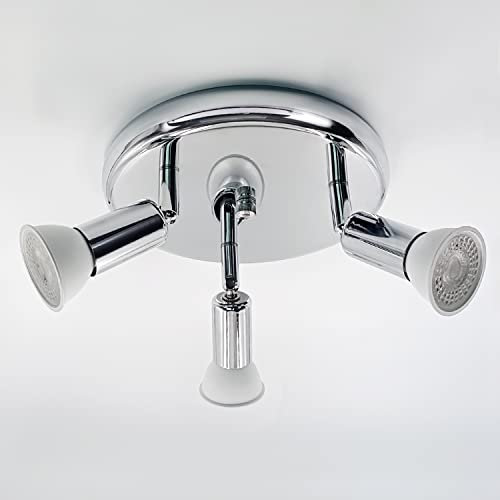 Sweier Deckenlampe Drehbar 3 Flammig Rund Chrome led Deckenstrahler Kaltweiß 6000k GU10 Modern Deckenspot Ausgestattet mit 3 5W GU10 LED Kaltweiß Deckenleuchte