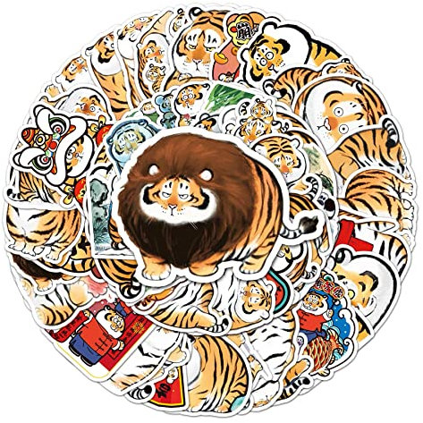 Bric Dodo 50 Stück Fat Tiger Aufkleber Auto Laptop Telefon Gitarre Skateboard Motorrad Fahrrad Tier Stickers Set Vinyl Wasserdicht Aesthetic Aufkleber für Jugendliche Kinder Erwachsene