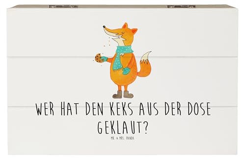 Mr. & Mrs. Panda 19 x 12 cm Holzkiste Fuchs Keksdose - Geschenk, Wintermotiv, Winter, Weihnachtsdeko, Geschenkdose, Schatulle, Dekokiste,