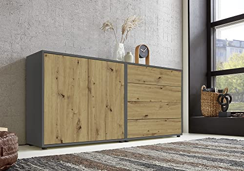 moebel-dich-auf Kommode Ben Set 3 Sideboard Türkommode Schubkastenkommode (anthrazit/Artisan Eiche Nb.)