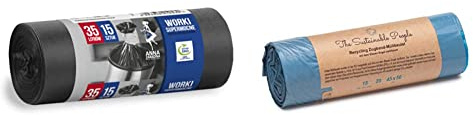 ANNA ZARADNA ST-AZ-010530 Müllbeutel Reißfest Super Stark 35l | 15 Stück Schwarz & TSP Recycling Zugband Müllbeutel 20L - zu mind. 90% aus Post-Consumer-Abfällen - Blauer Engel zertifiziert