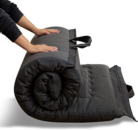 MAXYOYO Tragbarer Faltbarer Futon -Matratze, Hypoallergener Stoff Und Speicherschaummatratze Mit Griff Und ReißVerschluss FüR GäStewagen Im Innen Camping (Holzkohle, 90x190 cm)