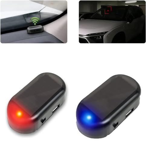 Allarme per Auto a LED, LED antifurto luci di segnalazione, 2 pcs Alarm System Car, Solar Power Simulated Warning Light, Lampada antifurto antifurto per Il Sistema di Sicurezza Auto (Rosso, Blu)