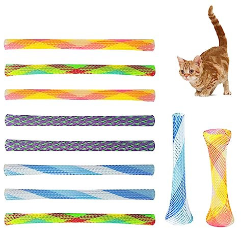 Andiker 10pcs Cat Tube Toy, 5.1inch Nylon Mesh Telescopic Folding Plastic Cat Spring Toy, Stylish Multi-Colored Cat Chew Toy, Interactive Cat Toys for Indoor Cats to Chase, Bite, and Pounce (10pcs)