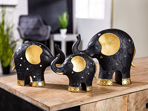 GILDE Elefant Ajok schwarz/goldfarben, mit Spiegelplättchen H: 15 cm B: 7 cm T: 19 cm 37760