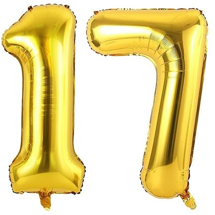 Vthoviwa 40 Zoll/18 Farbens Luftballon Zahlen 17/71 Golden, Helium Luftballon 17. Geburtstag Foil Ballon, 0123456789,10-19,20-25,30,40,50,60,70,80,90, Folienballon 17/71 Party Dekoration