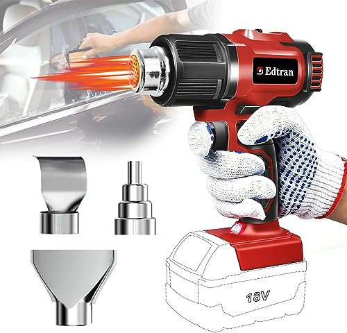 Pistolet thermique sans fil compatible avec batterie Milwaukee M18 18 V, 3 buses, 2 réglages de température maximum 500 °C pour travaux manuels, tube rétractable, résine et décoration