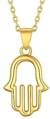 Suplight Silberkette 925 Damen Hand der Fatima Anhänger 18K Vergoldet Halskette Hamsa-Hand eingelegt Muslim Islamische Amulett Gottes Schutz Symbol Herren Modeschmuck Geburtstag Geschenk