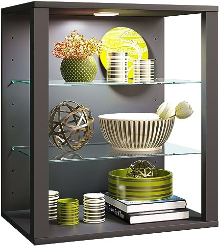 VCM Vitrine hängend | Vitrine ohne Glasfronten | Maße ca. H. 60 x B. 52 x T. 35 cm | Hängevitrine | Modern und platzsparend | Vitrinenschrank - Glasol S