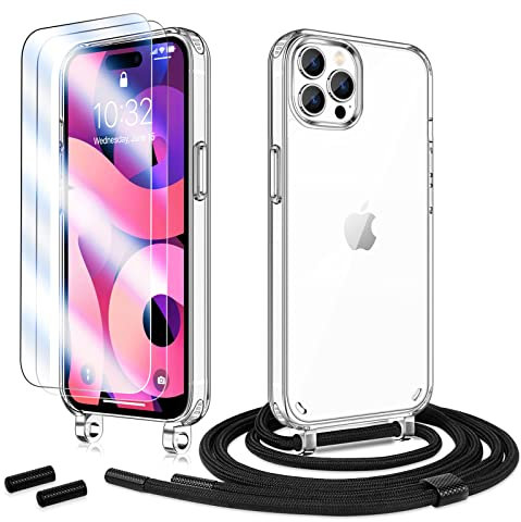Anshow Handykette für iPhone 11 Pro Hülle mit Band + 1 Schutzfolie, Robust Necklace Extrem Stoßfest Handyhülle iPhone 11 Pro Case Transparent Schutzhülle zum Umhängeband Abnehmbar, Schwarz