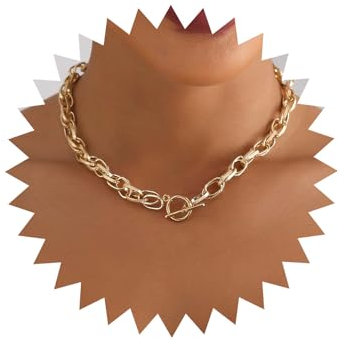 Atentuyi Punk Cuban Choker Gold Paperclip Toggle Necklace Chunky Link Chain Necklace Thick Twisted Rope Curb Necklace Short Collar Clavicle Necklace Jewelry for Women and Girls