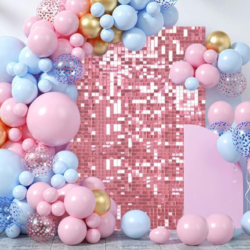 Sfondo da parete luccicante con paillettes, pannelli decorativi rosa (confezione da 18) sfondo fotografico per compleanni, anniversari, feste di fidanzamento e decorazioni