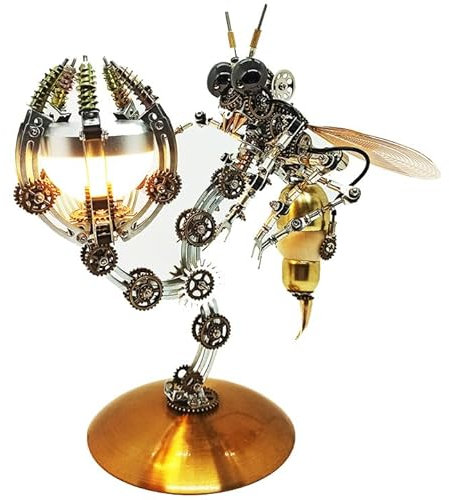Metalkitor 3D Metal Puzzles for Adults, Wasp Mechanical Model Kit Jigsaw - Steampunk DIY Ornament - Assembly Crafts Brain Teaser - Perfect Room Decor and Gift Choice, 627+ PCS (with Garden Light)