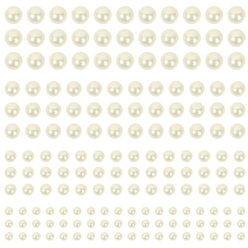 2000+pcs Self Adhesive Pearl Stickers for Hair, Face, Makeup, Eye, Nail, Crafts, 3mm, 4mm, 5mm, 6mm (Off-White)