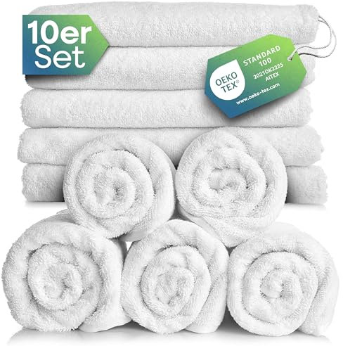 slummer Seiftücher 30x30 cm Gesichtshandtücher Frottee 10er Set Waschlappen - Weiss Frottier 100% Baumwolle 500gsm 10-TLG Gästehandtuch, weiches Handtuch klein