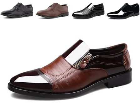 Oxford Shoes Men Formal Brogues Shoes Patent Leather Lace Up Derby Classic Dress Shoes Lightweight Business Wedding YM790 Brown Size 6.5