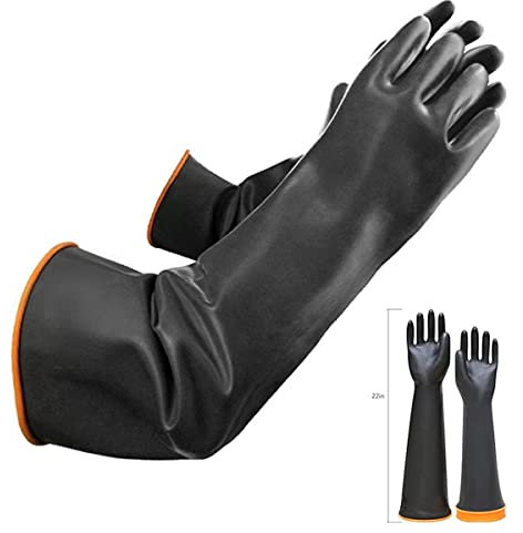 22 Chemical Resistant Gloves Heavy Duty Rubber Gloves Long Rubber Gloves Drain PPE Safety Gloves Latex Waterproof Work Gloves Resist Strong Acid, Alkali and Oil, Non-Slip, 1 Pair