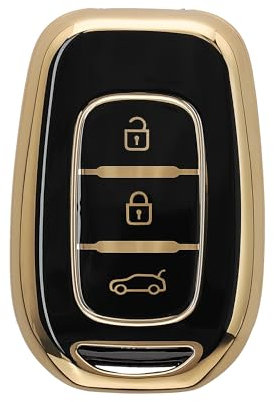 kwmobile Autoschlüssel Hülle kompatibel mit Renault 3-Tasten Dacia Sandero Stepway 2021 - Schlüsselhülle Silikon Cover - Schwarz Gold