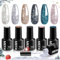 MEFA Gel Nail Polish Set, 6 Colors Glitter Green and Black Silver Spark Polish Set, Soak Off UV for Salon Home DIY for Women