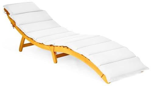 COSTWAY Lettino Prendisole Pieghevole per Giardino, Sedia a Sdraio Pieghevole da Esterno in Legno, Lettino da Esterno con Cuscino per Giardino, Prato, Cortile, Portata 180 kg, 190 x 55 x 52 cm (1)