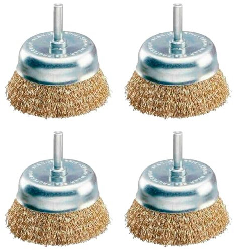 Tradineur - Pack de 4 cepillos de Alambre para Taladro, Atornillador - Cepillo de Acero para Madera y Metal - Eliminación de óxido, Lijado y Pulido - Ø 75 mm