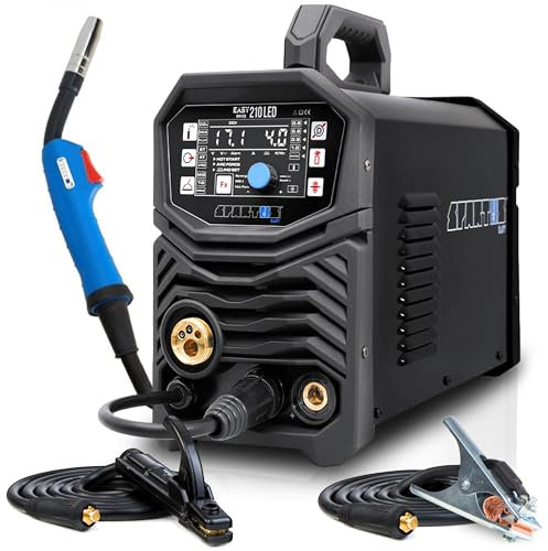 Spartus EasyMIG 210 LED - 3 in 1 Saldatrice a Filo Continuo con Gas da 200 A - Sinergia - MIG/MAG, TIG DC, Filo Animato, MMA - Induttanza, Saldobrasatura - 2T/4T - Per Saldare: Alluminio, Inox
