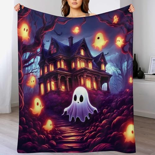 Halloween-Geist Decken Leicht Super Weicher Flannel Fleece-Decken Bedruckt Flauschige Warme Decken Für Bett, Sofa, (180×200cm)