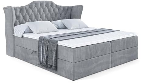 ALTDECOR Boxspringbett mit Matratze und Lattenrost, Boxbett, Topper, Polsterbett mit Bettkasten, Bett mit Stauraum H3-Matratze, Doppelbett, Springboxbett - Vila - 140x200 - Grau Samt