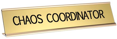 Menkxi Funny Desk Signs for Office Novelty Nameplate Funny Desk Name Plates with Black Base Funny Desk Accessories for Work Coworker Gift Office Home Desk Supply, 10 x 2 Inch (Chaos Coordinator)