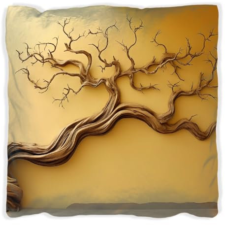 Wallario Dekokissen 60 x 60 cm, Lebensbaum Skulptur, beidseitig Bedruckt, Kuschelkissen mit weicher Plüsch-Oberfläche