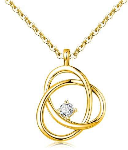 KENIY 14K Gold Plated Ladies Necklace, Dainty Pendant with Cubic Zirconia, Adjustable Celtic Necklace for Women, Birthday Jewelry Gifts
