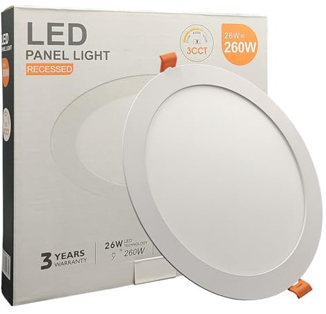 FactorLED Downlight LED Techo Empotrable Circular Slim 24cm 26W (260W), Panel Redondo Empotrado, Placa Extraplana, Luz Seleccionable 2700K-4000K-5700K (CCT) (1, Ø240mm)