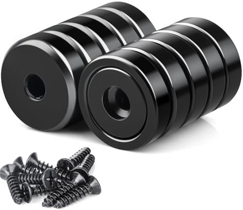 10 Pcs Stong Neodymium Magnets with Holes, 20 mm 35 LBS Black Strong Round Base Cup Magnets Heavy Duty with Countersunk Hole Rare Earth Magnet Pot Magnet with Screws for Mounting, Kitchen