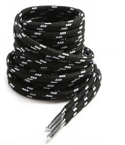 VSUDO Lacci per Stivali Neri 180 cm, Lacci per Stivali da Trekking, Lacci Resistenti per Stivali da Lavoro, Lacci Solidi per Stivali da Escursionismo (1 Paio-Neri con Punti Bianchi-180cm)